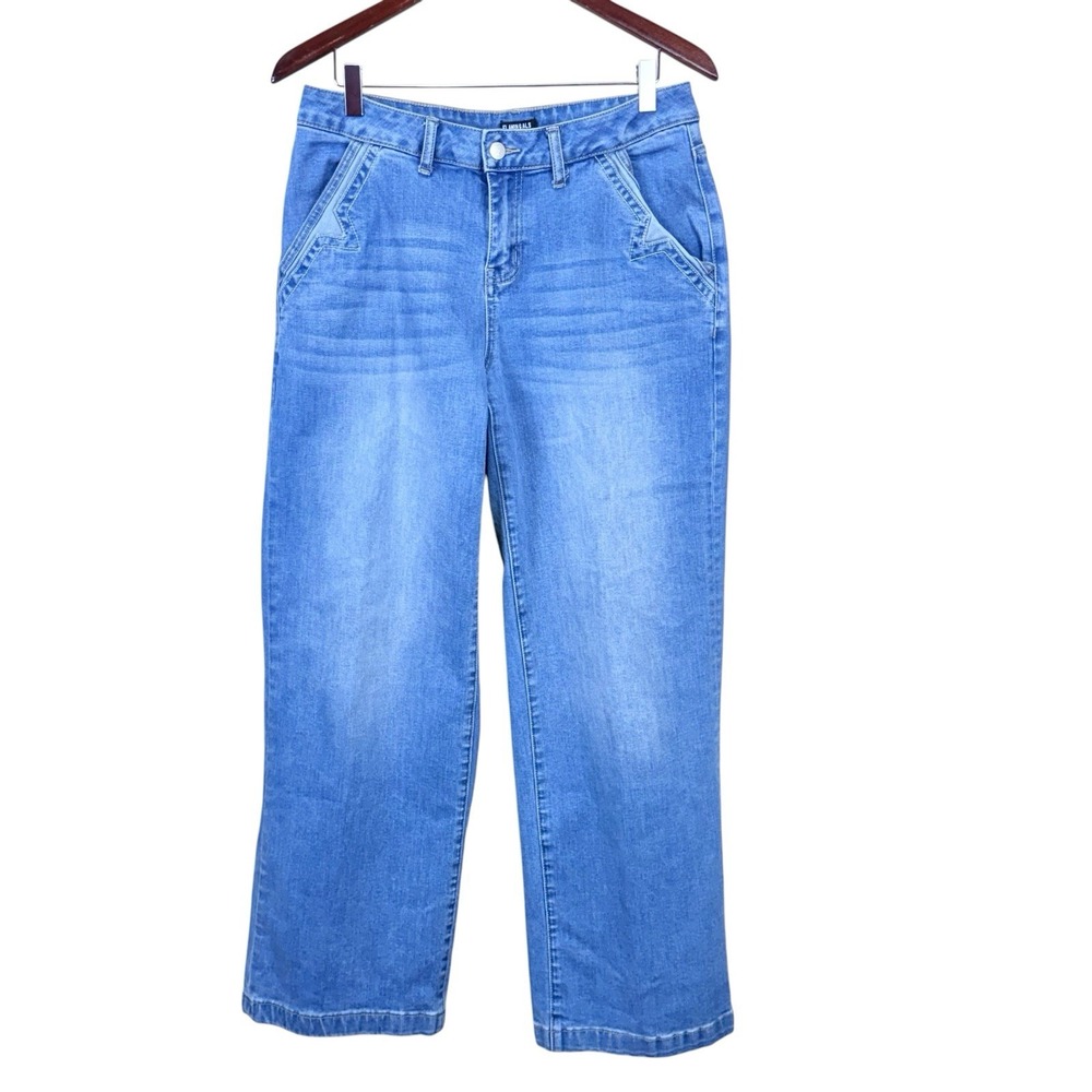 Flamingals Women's #258419 Blue Jeans Size Medium Decorative Pocket EUC